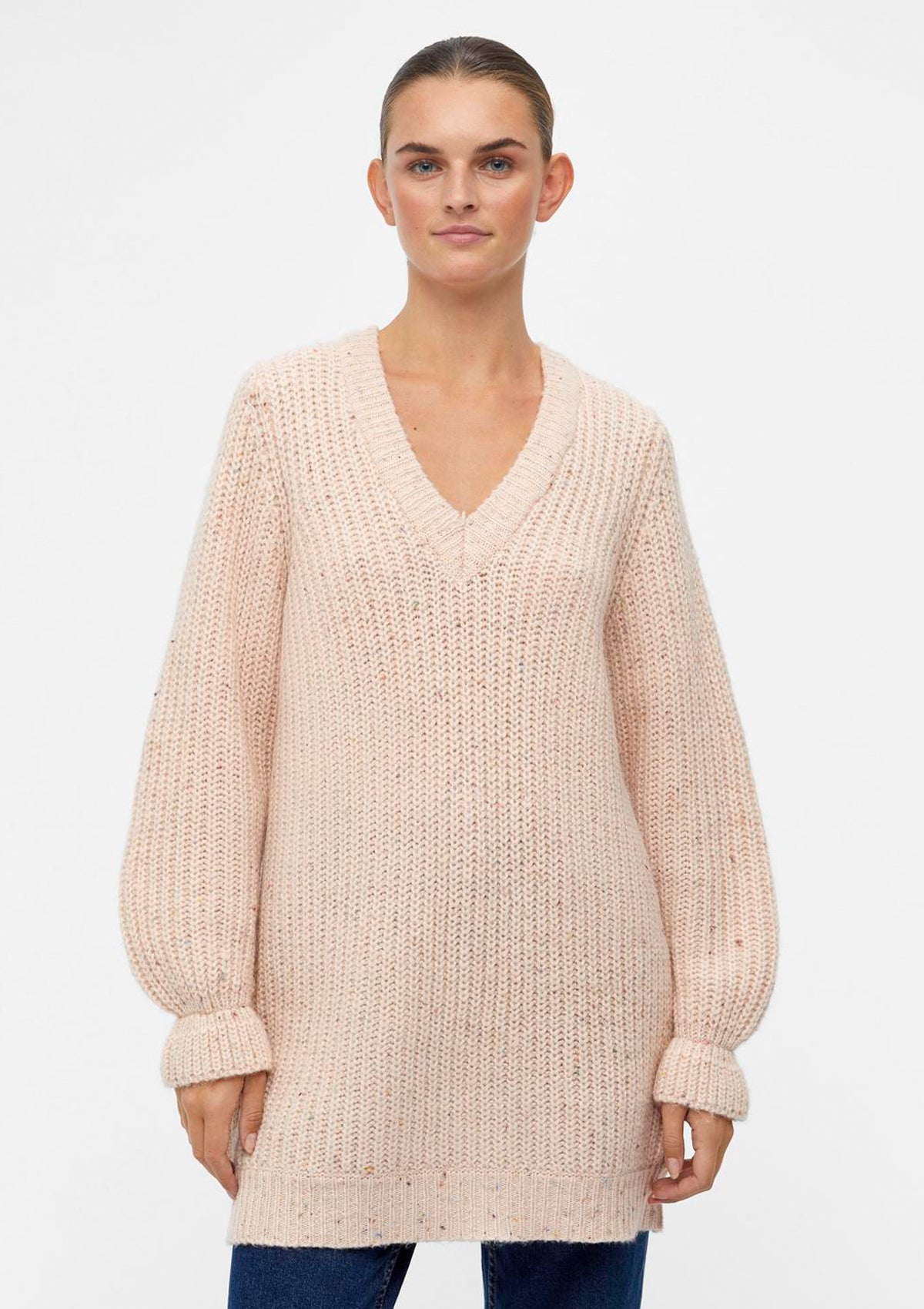 Object Elly Long Sleeve Knit Dress Pink