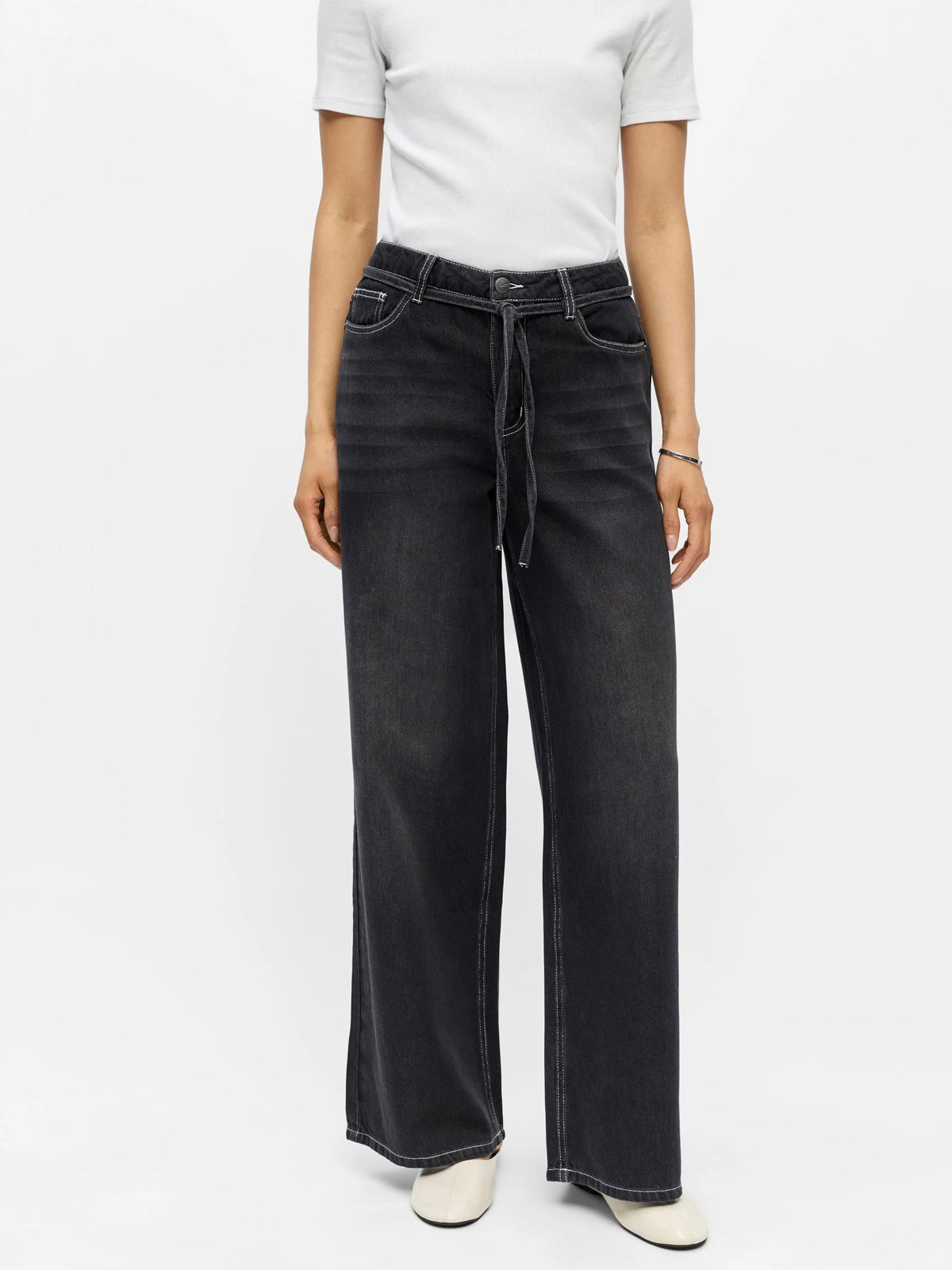 Object Rosie Wide Leg Jeans Washed Black
