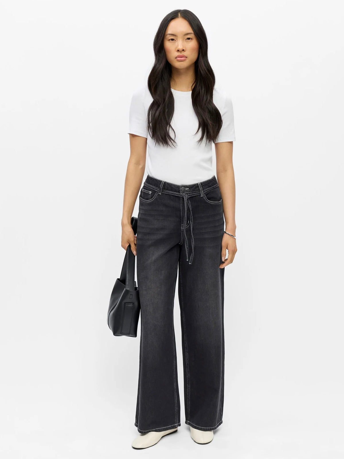 Object Rosie Wide Leg Jeans Washed Black