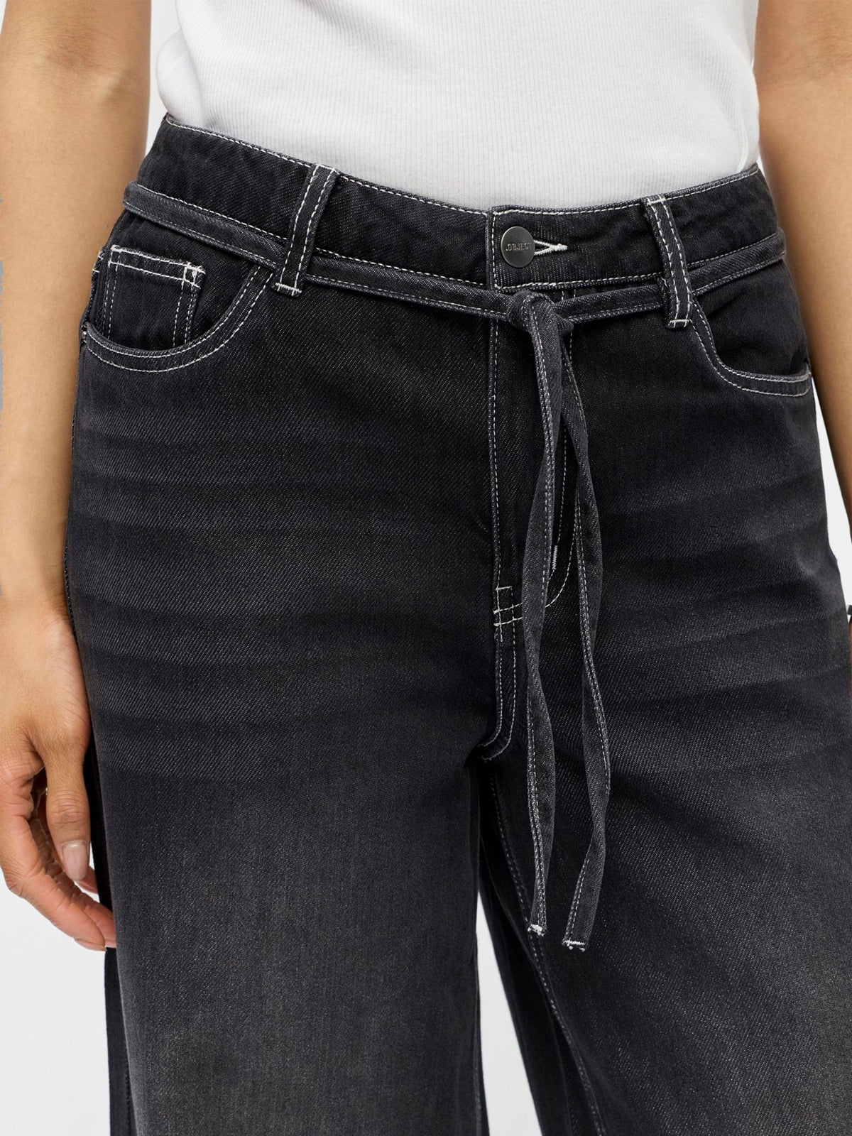 Object Rosie Wide Leg Jeans Washed Black