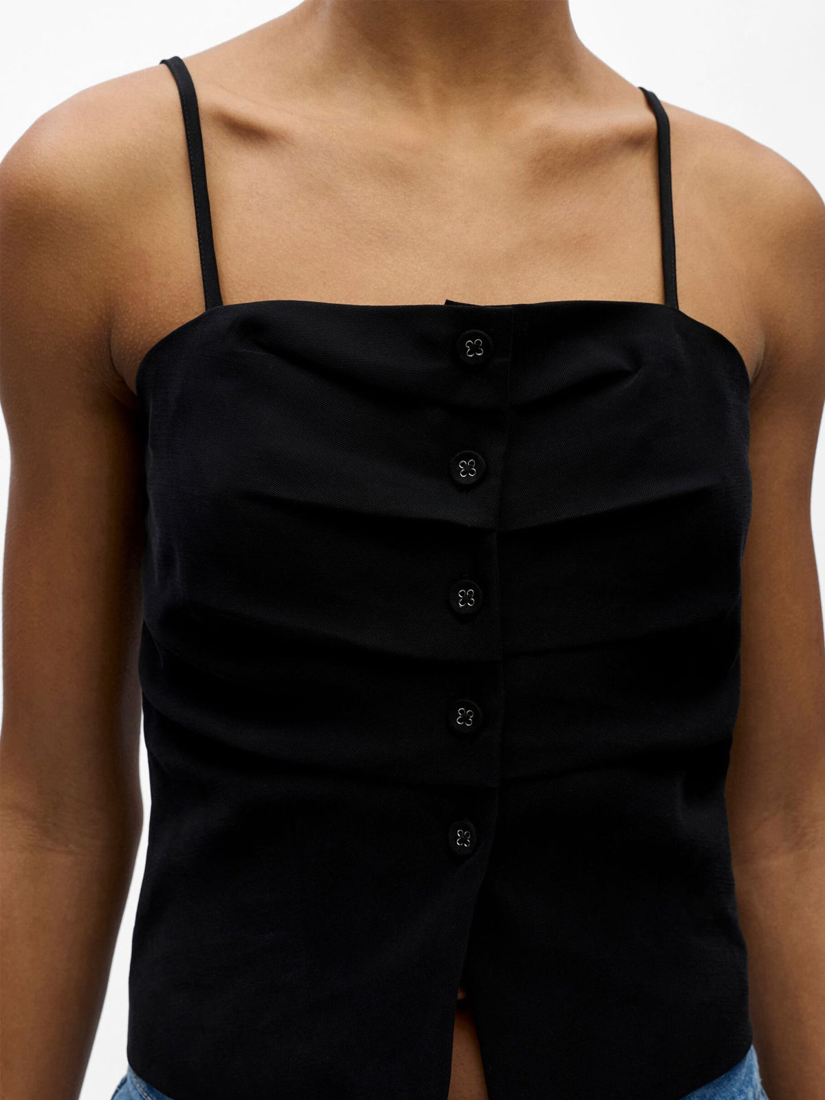 Object Strappy Ruched Top Black