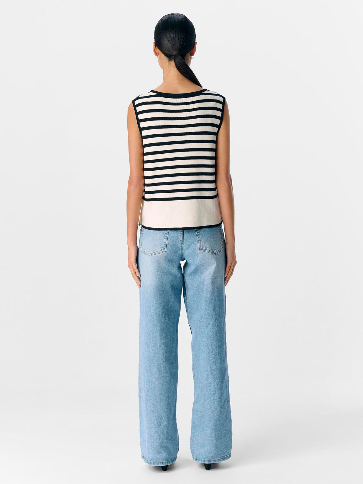 Object Viva Sleeveless Stripe Vest Top Black