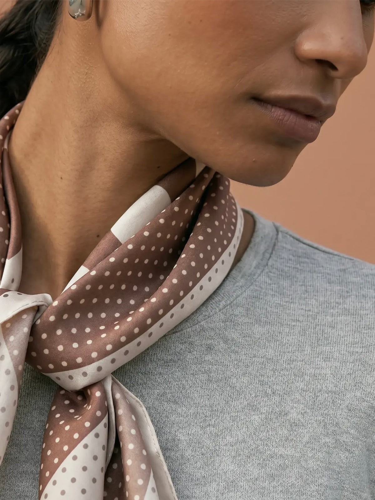 Zela Brown Polkadot Square Scarf