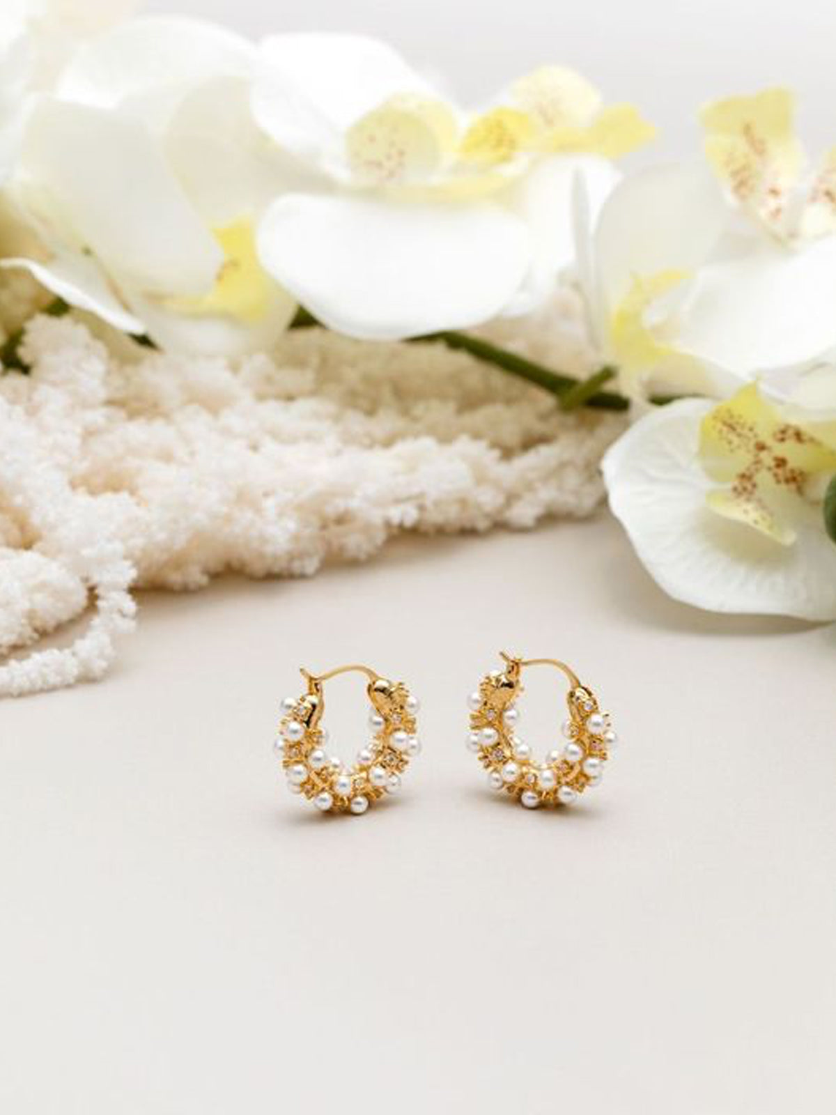 Orelia Pearl & Crystal Embellished Hoops