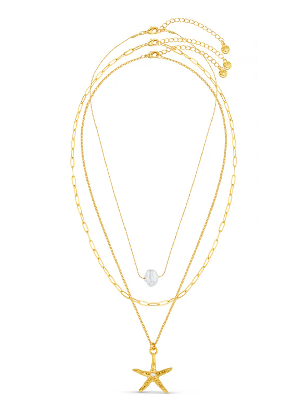 Orelia Starfish & Pearl 3 Row Necklace