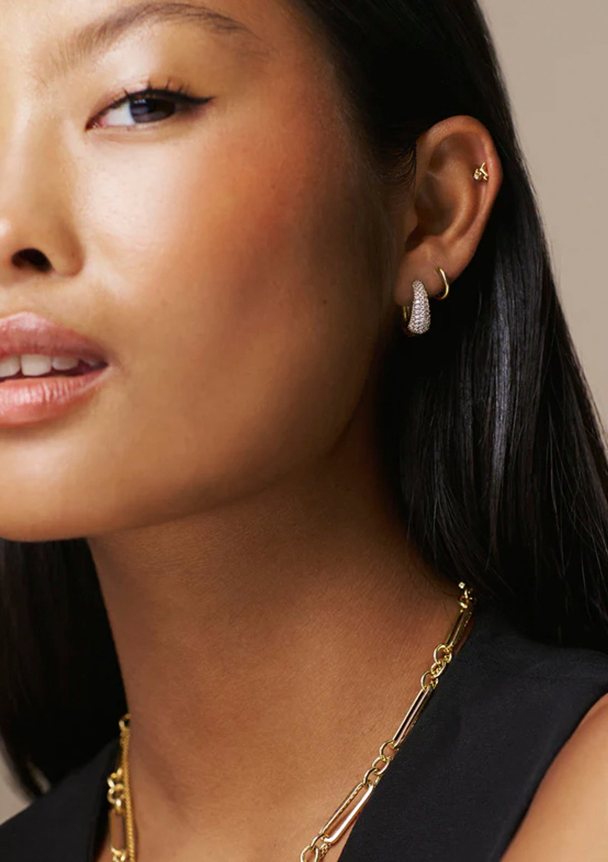 Orelia Pave Tapered Hoop Earring Gold