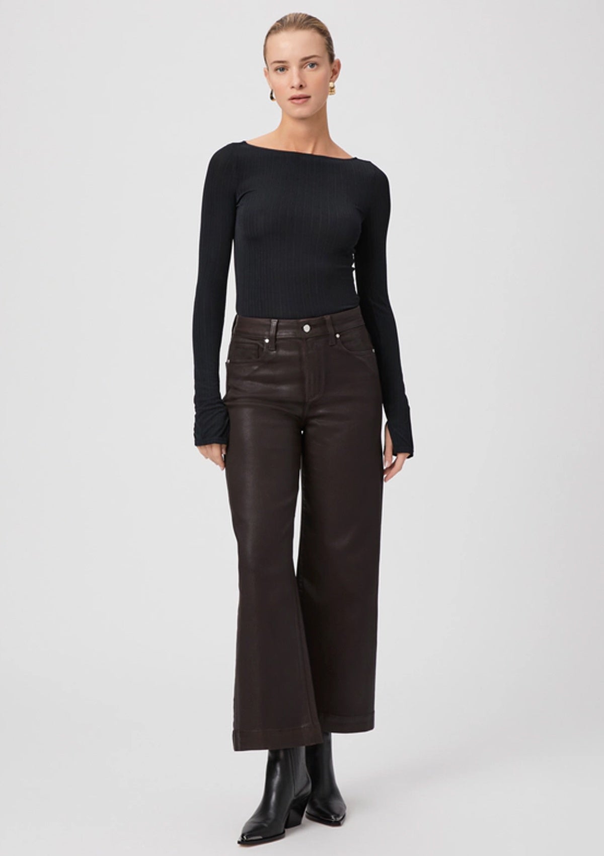 Paige Anessa Wide Leg Jean Chicory Coffee Luxe Coating