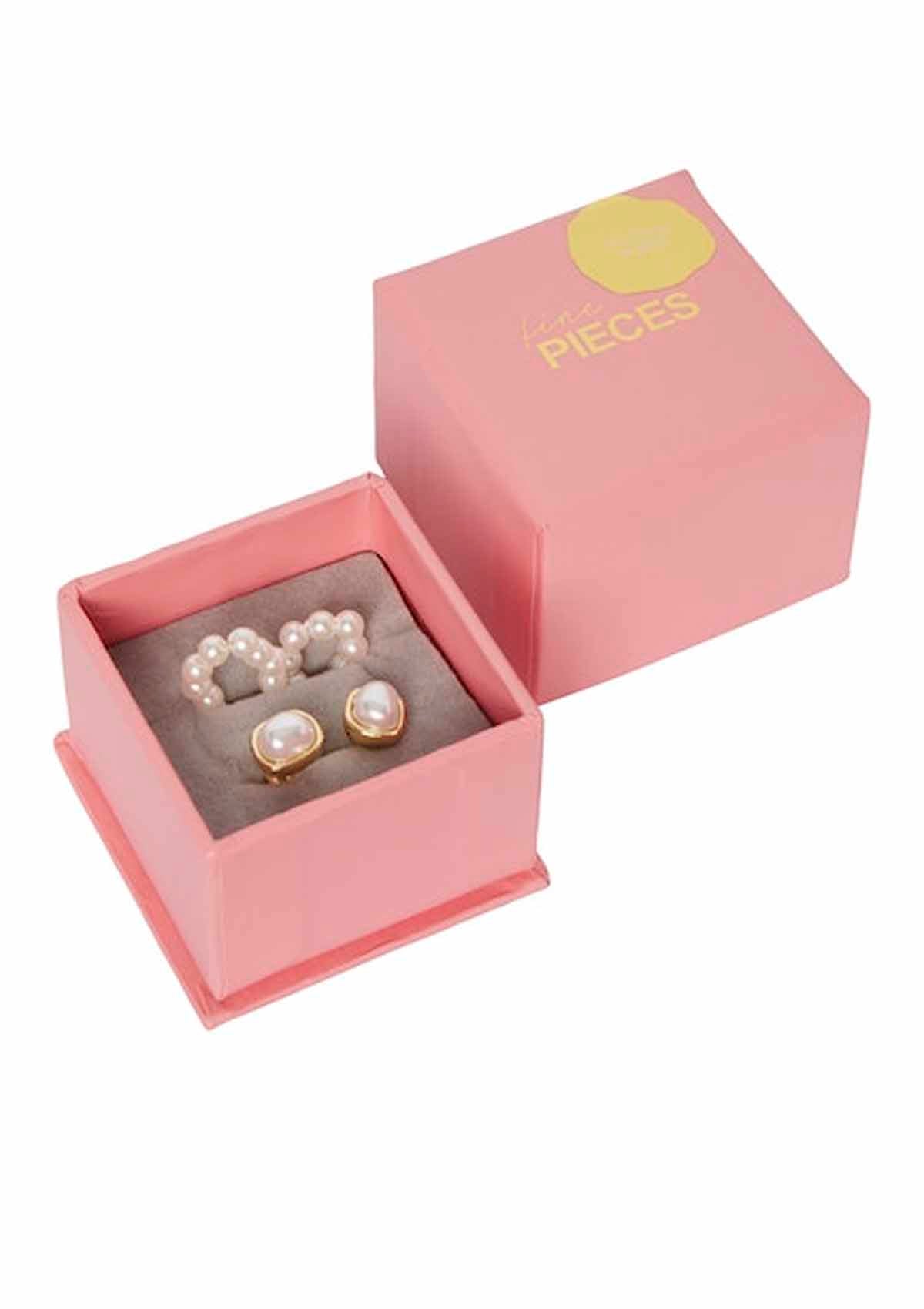 Pieces Pearl Two Piece Earring Set Gold