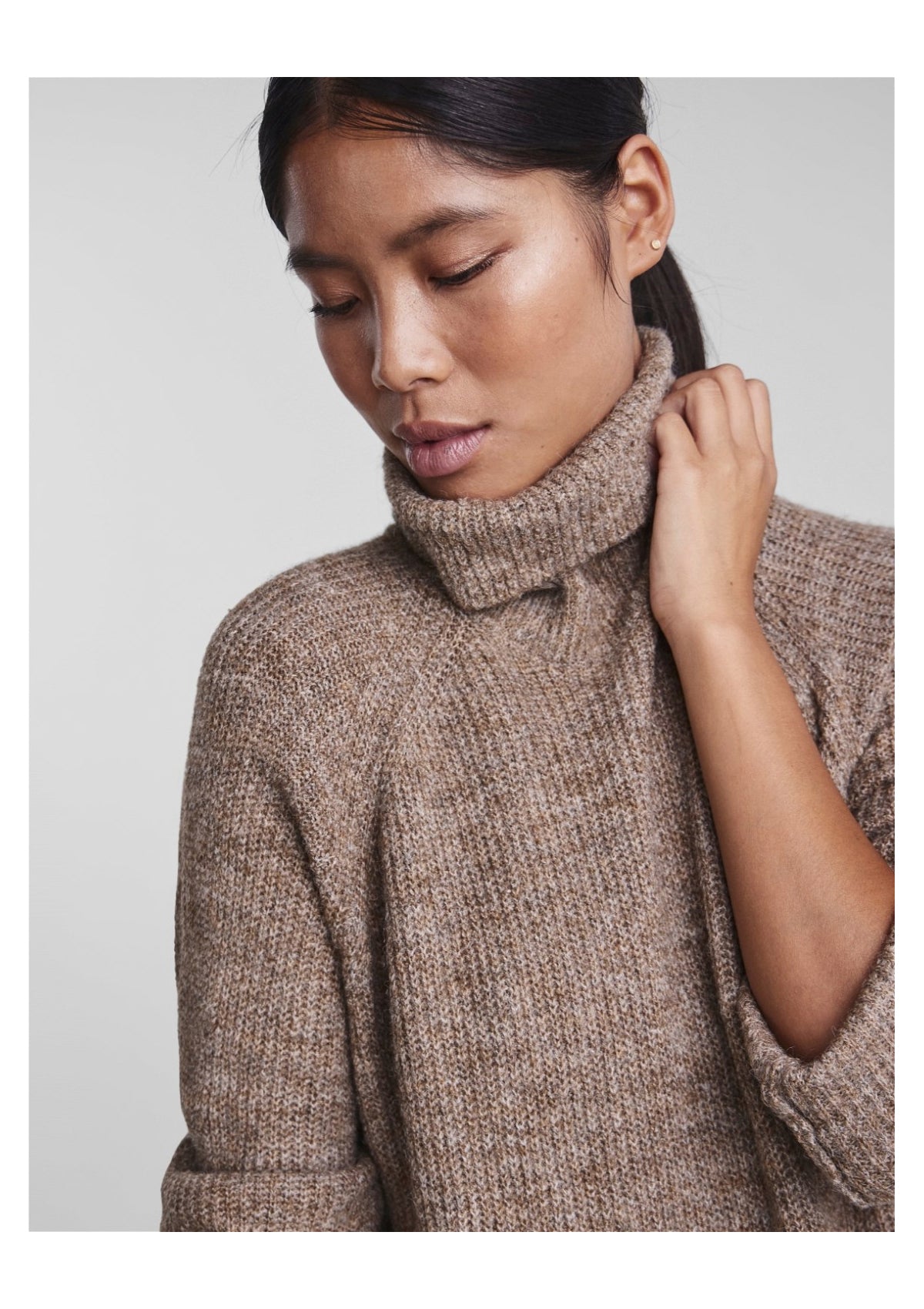 Pieces Fossil Roll Neck Knit Jumper