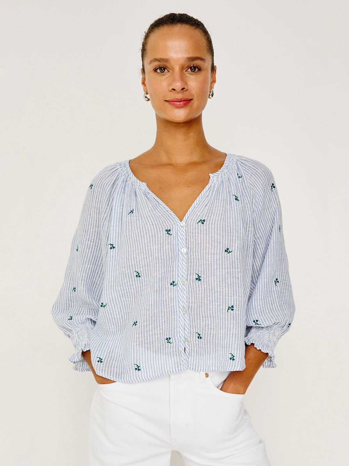 Rails Mariah Top Bluebell Embroidered Stripe