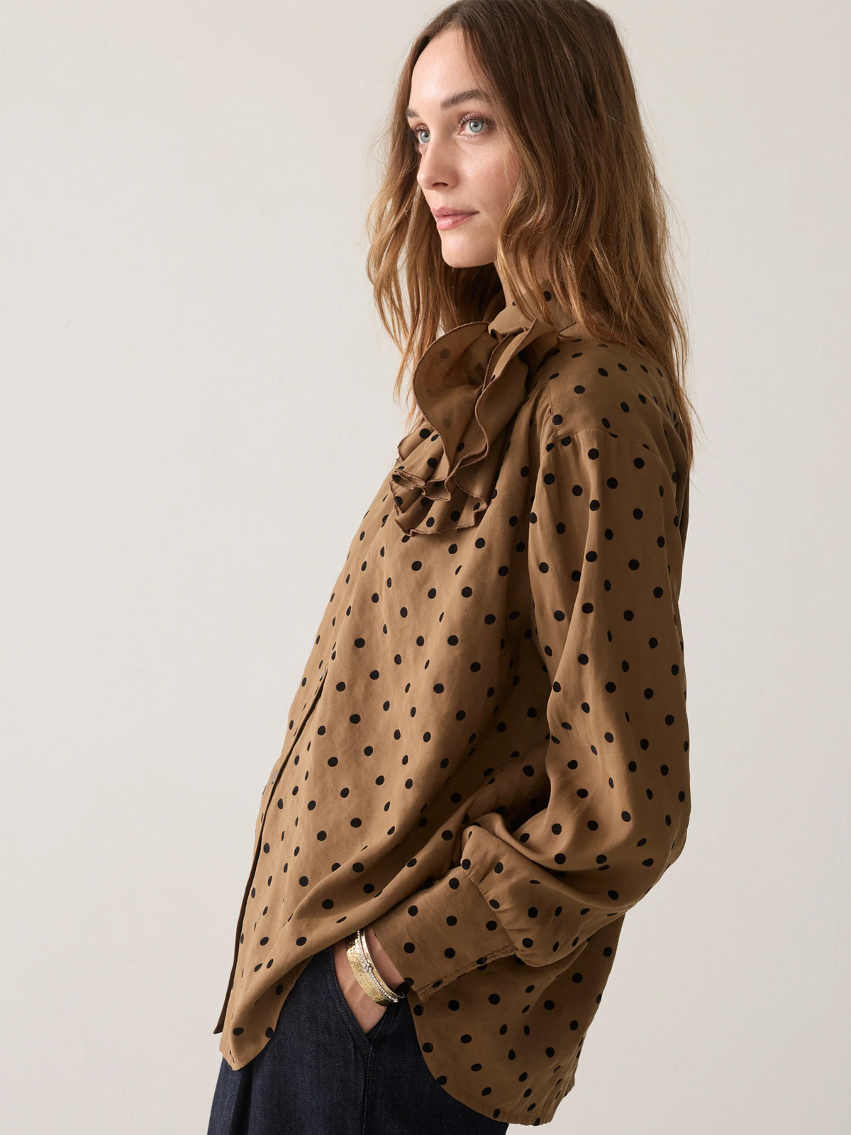 Summum Blouse With Flock Polka Dot Print Brown
