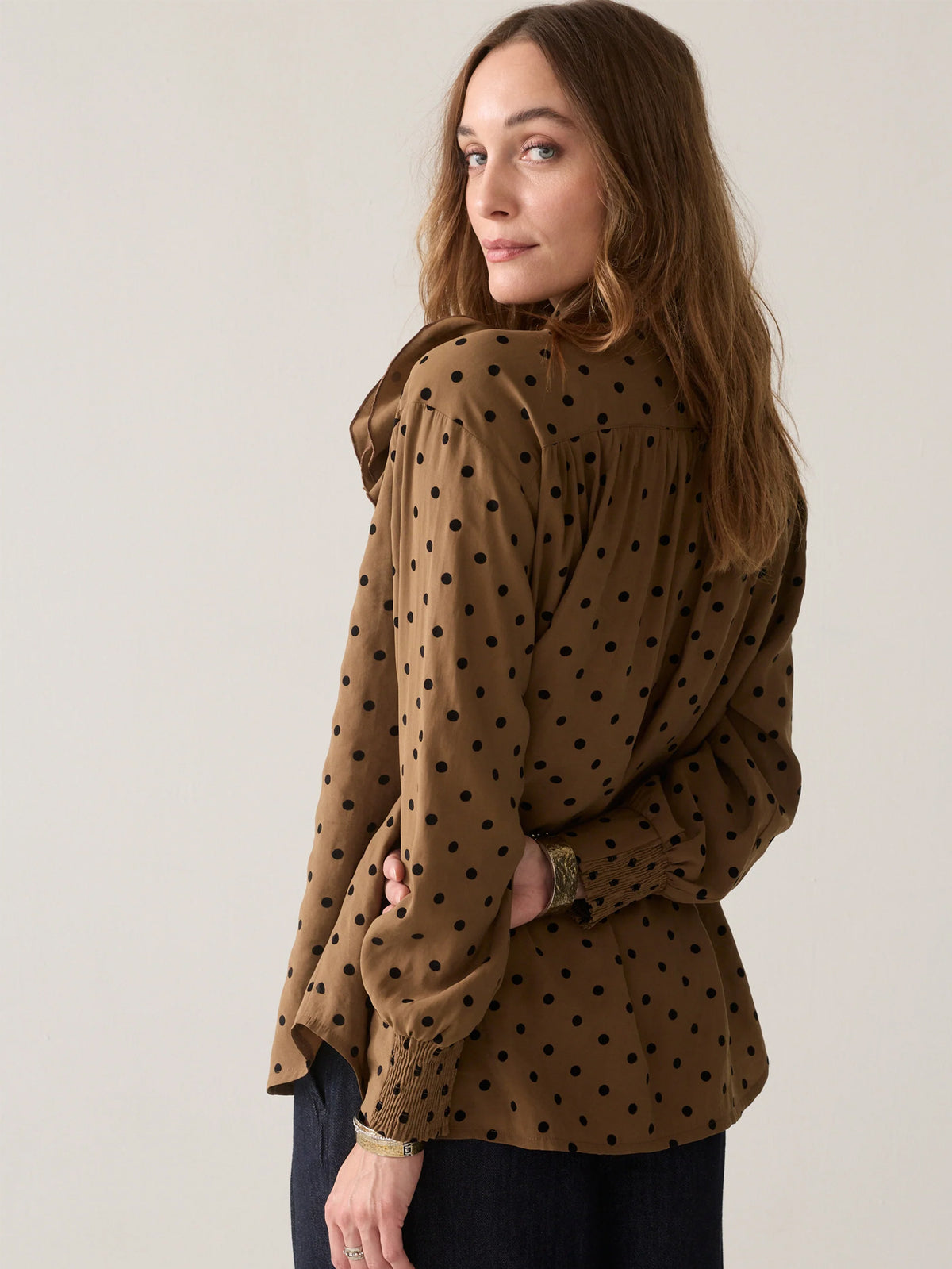 Summum Blouse With Flock Polka Dot Print Brown