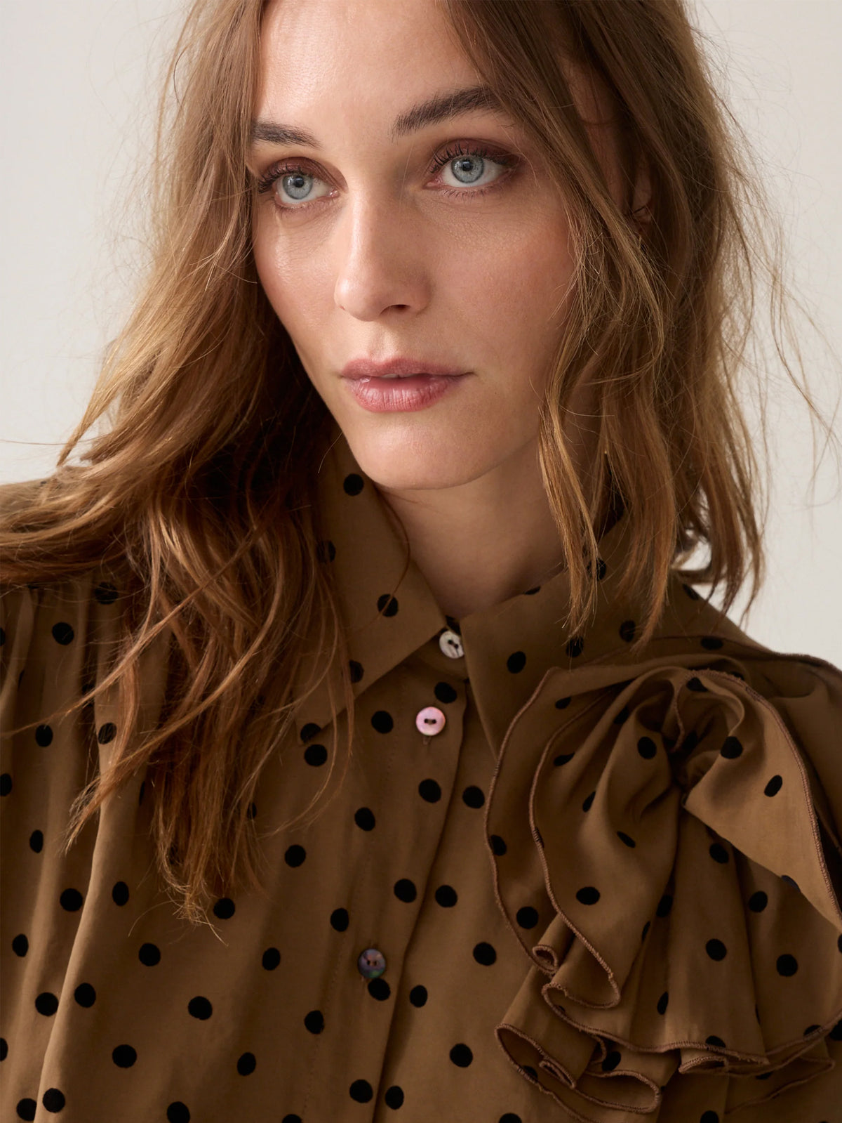 Summum Blouse With Flock Polka Dot Print Brown