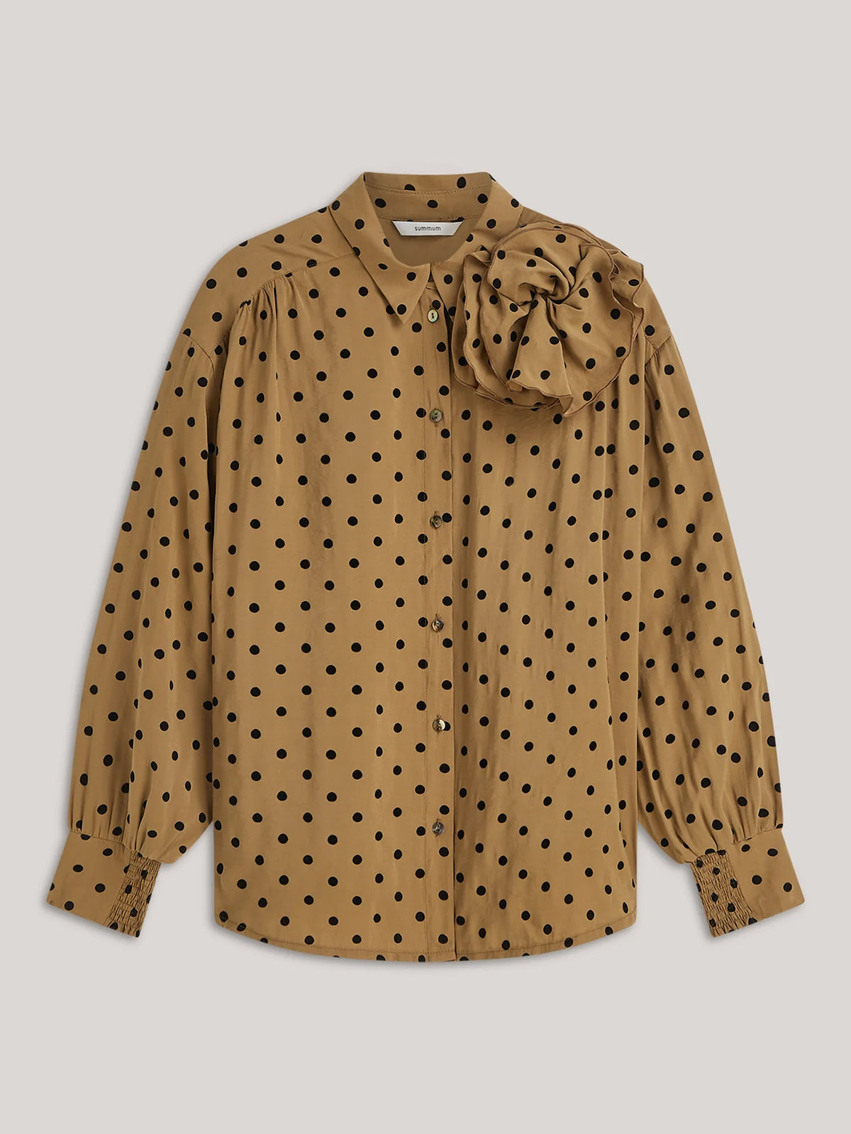 Summum Blouse With Flock Polka Dot Print Brown