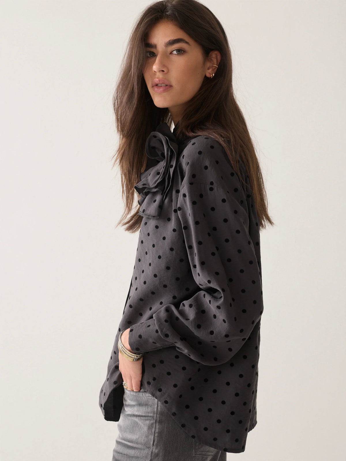 Summum Blouse With Flock Polka Dot Black