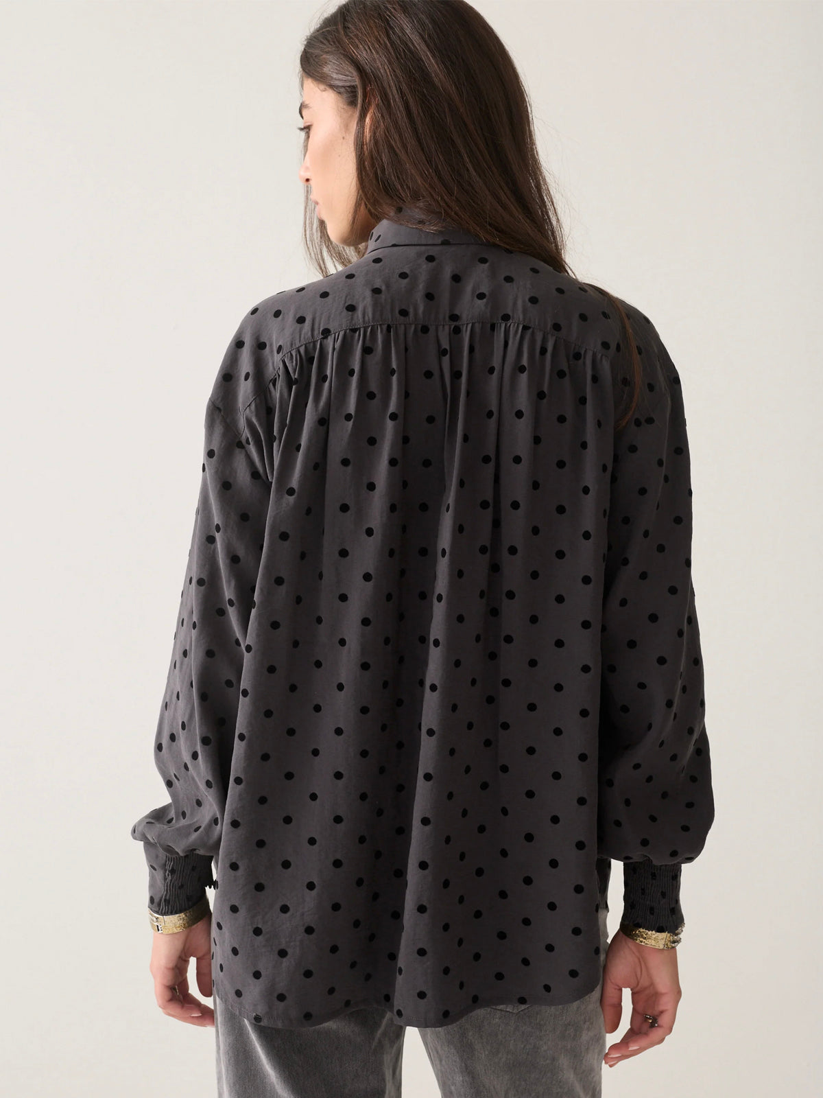 Summum Blouse With Flock Polka Dot Black