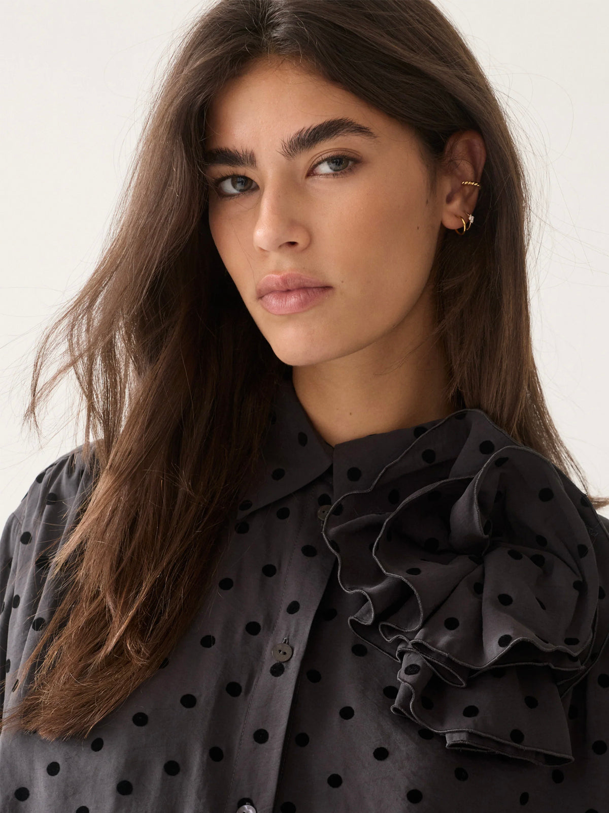 Summum Blouse With Flock Polka Dot Black