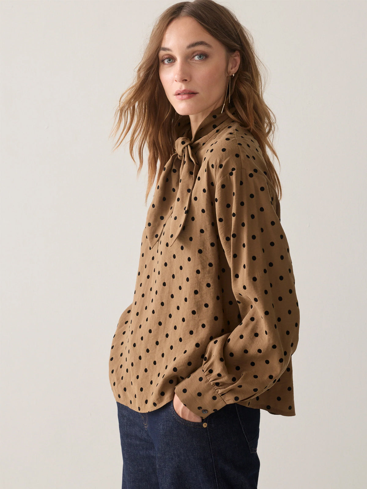 Summum Boxy Top With Flock Polka Dot Print Brown