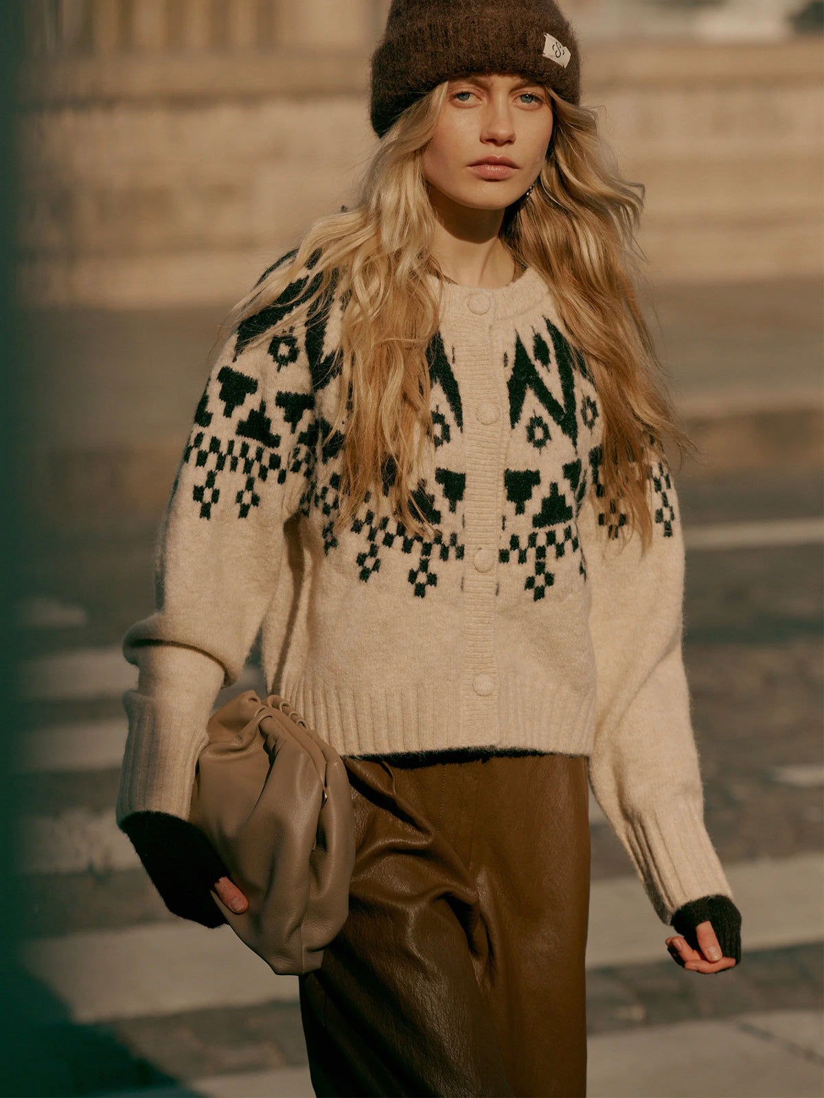 Summum Fair Isle Knit Cardigan Creme