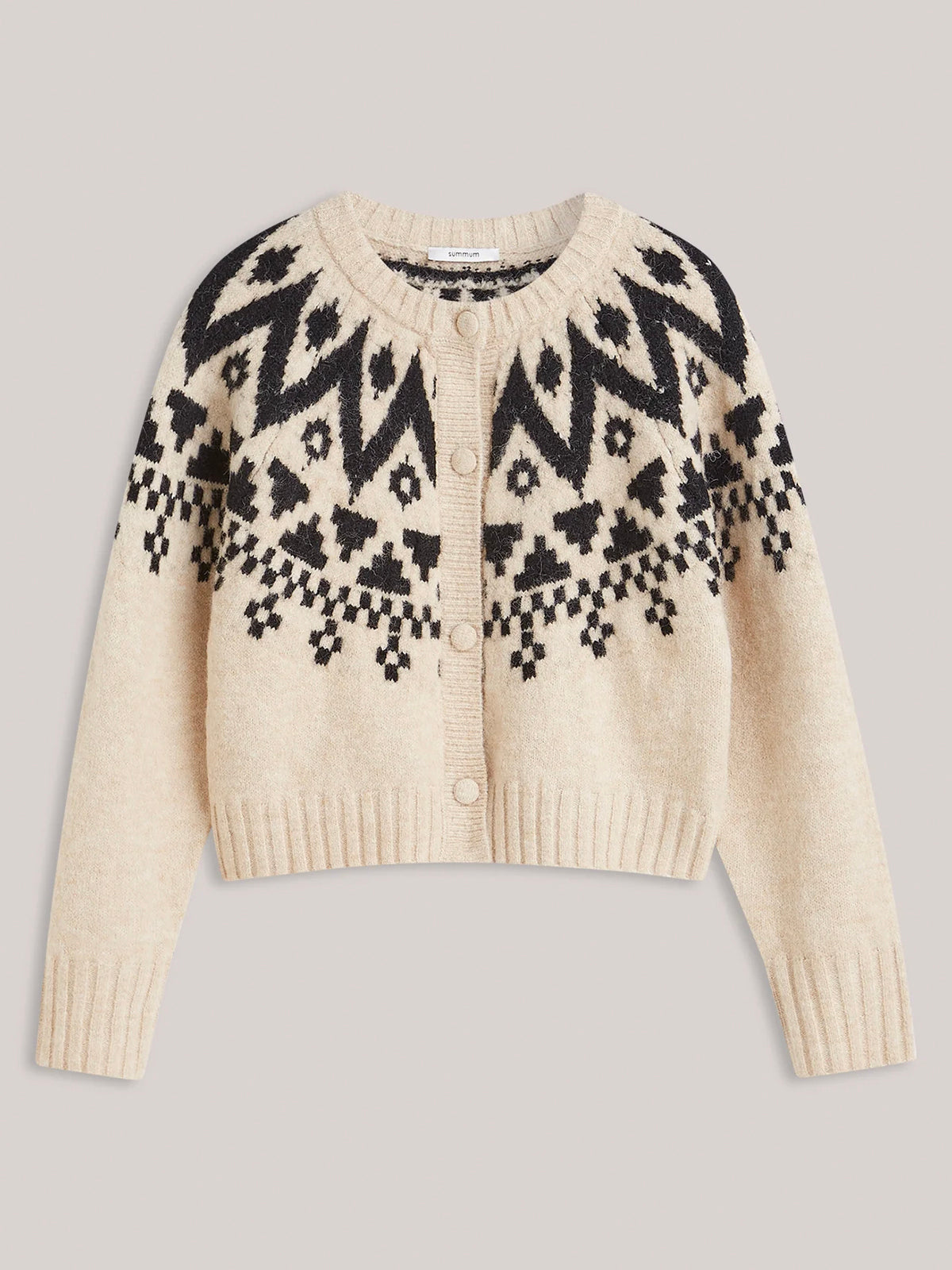 Summum Fair Isle Knit Cardigan Creme