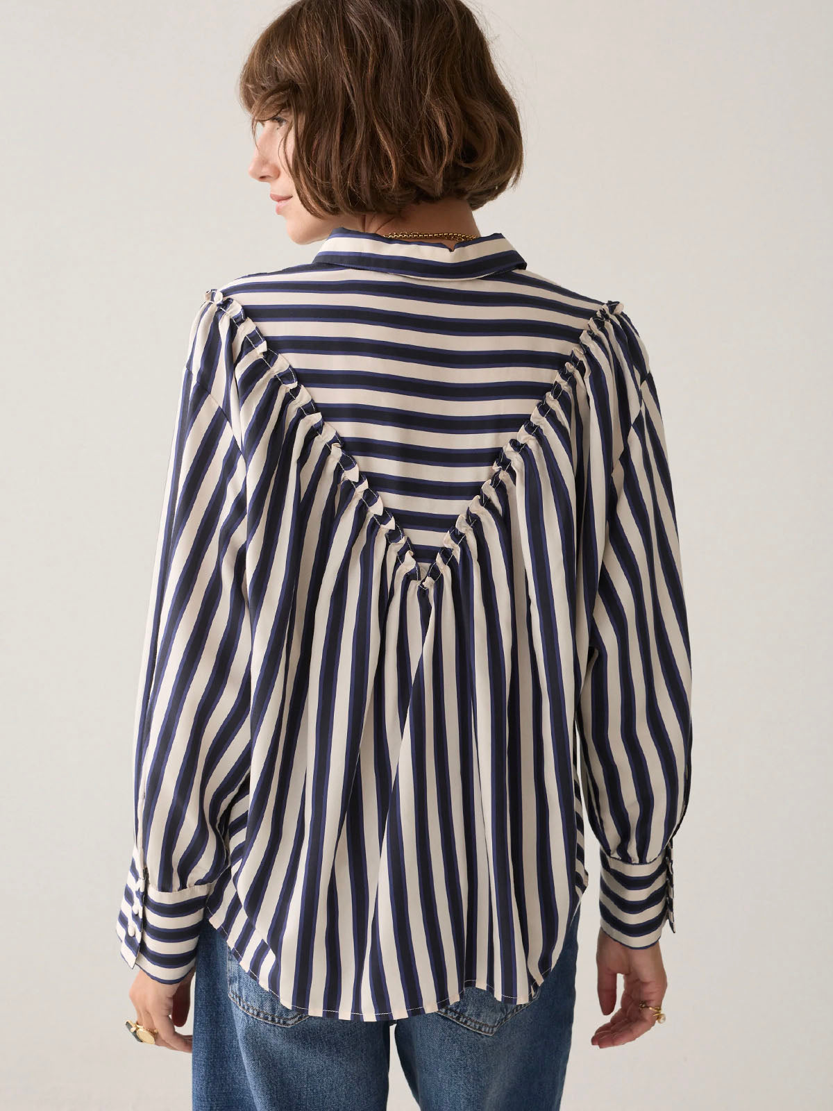 Summum Satin Striped Blouse Blue