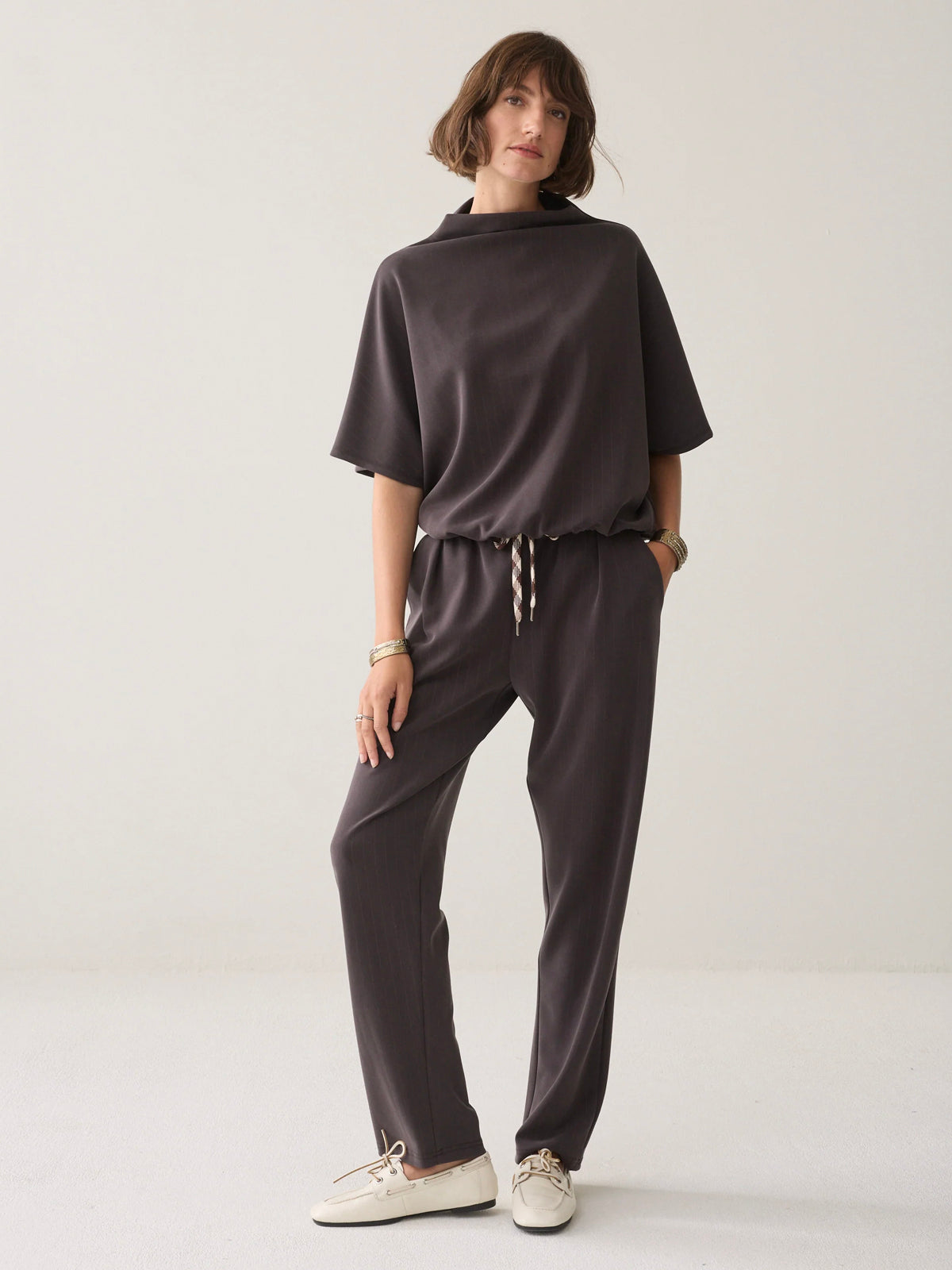 Summum Tapered Pinstripe Trousers Brown