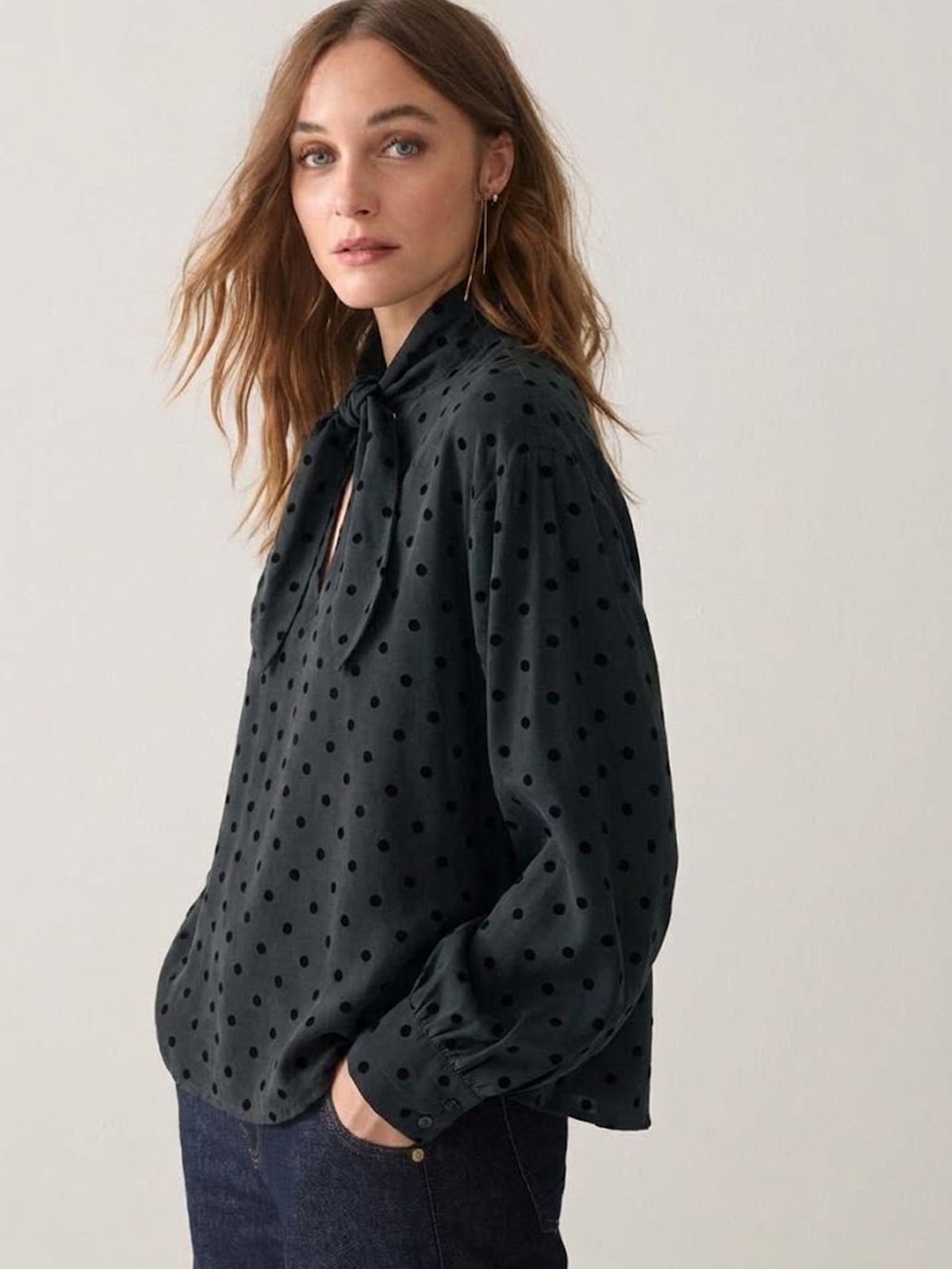 Summum Boxy Top With Flock Polka Dot Black