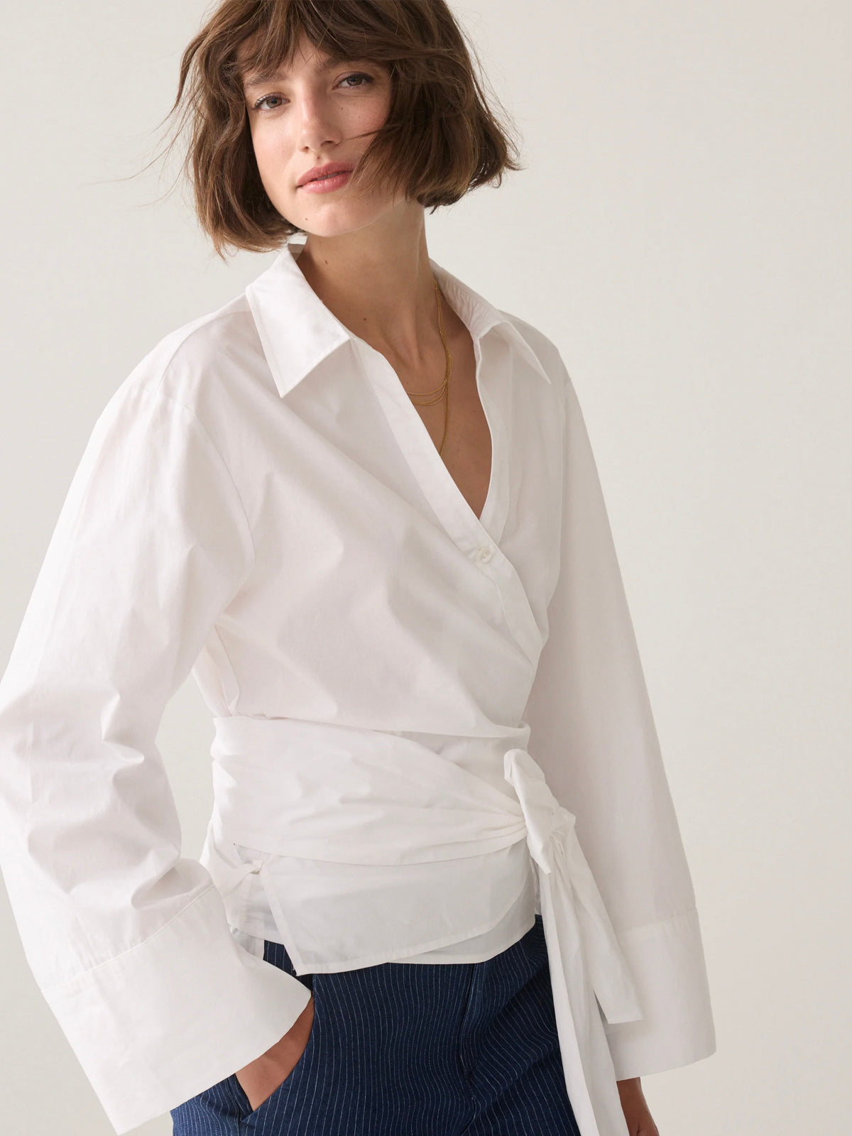 Summum Wrap Blouse In Crispy Poplin White
