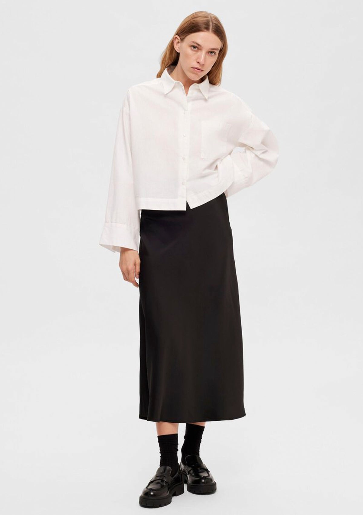 Selected Femme Satin Midi Skirt Black