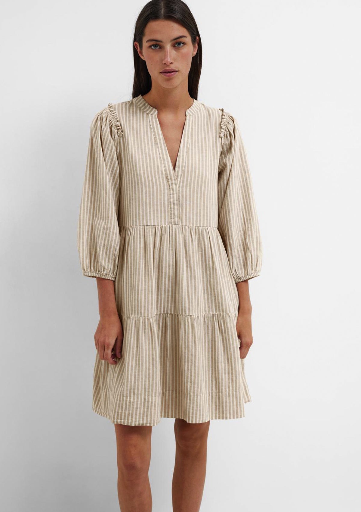 Selected Femme Hillie 3/4 Striped Linen Dress