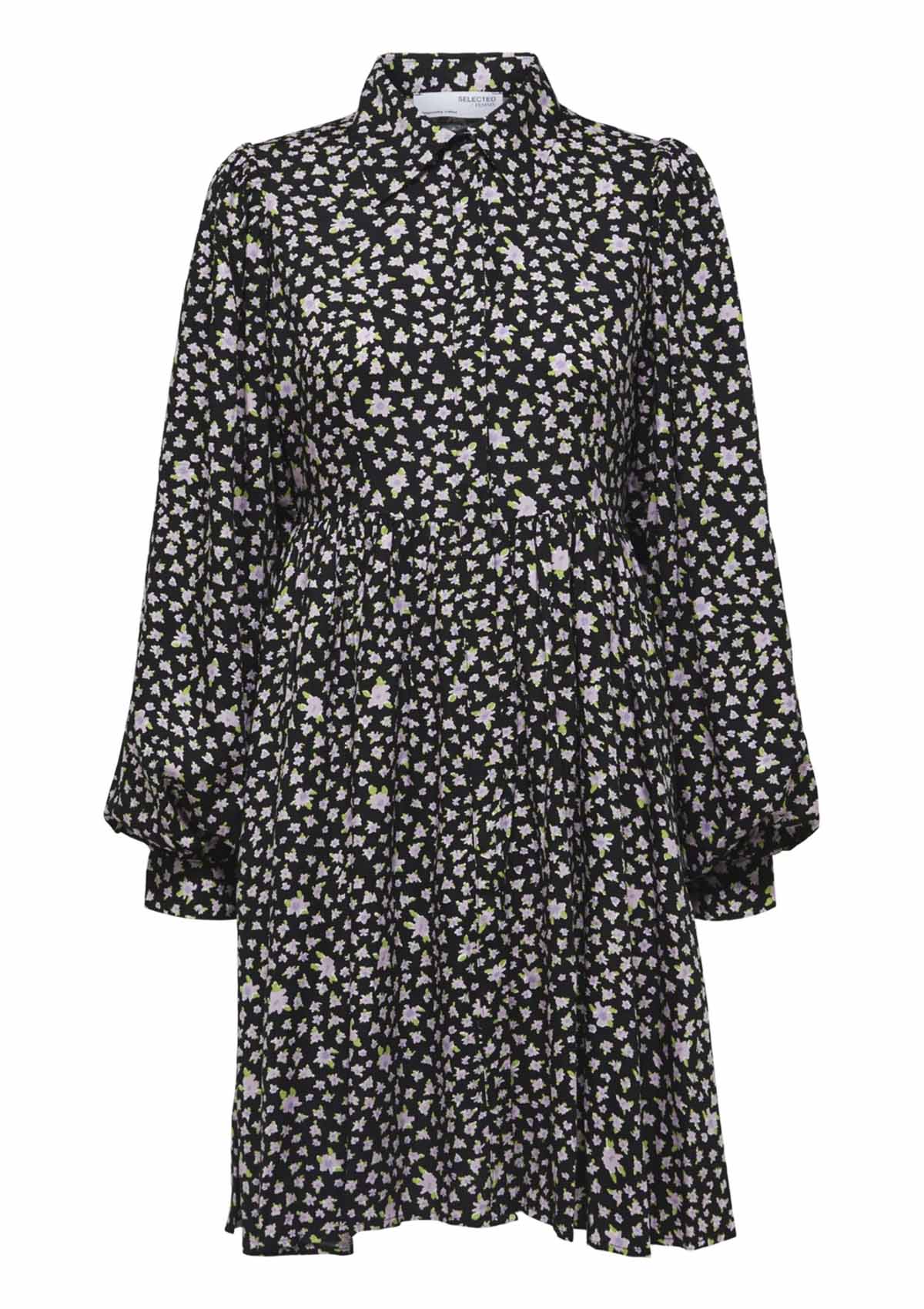 Selected Femme Judita Short Black Floral Shirt Dress