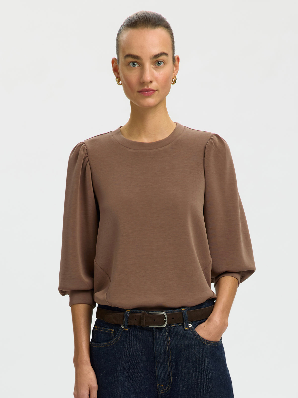Selected Femme 3/4 Sweat Top Chocolate