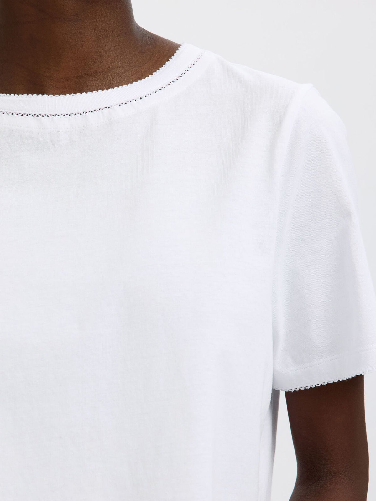 Selected Crewneck T-Shirt With Scallop Detail White