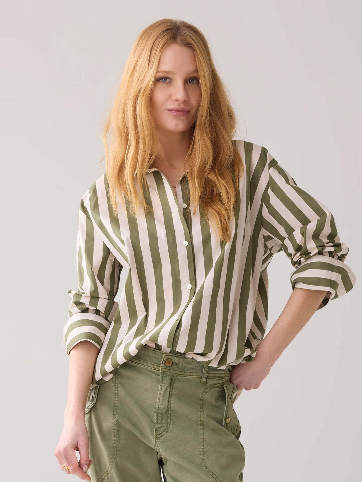 Summum Printed Stripe Blouse Combat Green