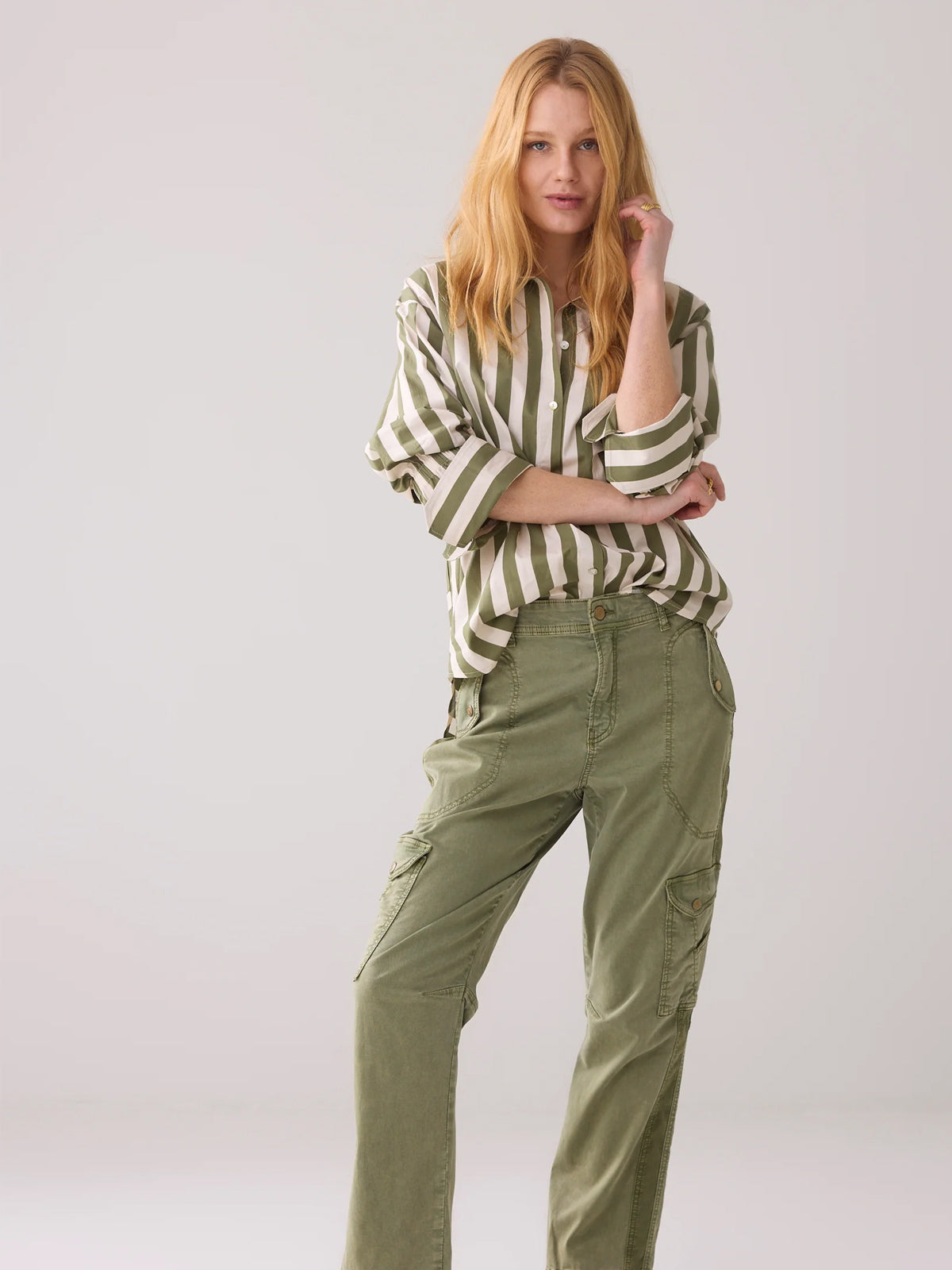 Summum Printed Stripe Blouse Combat Green