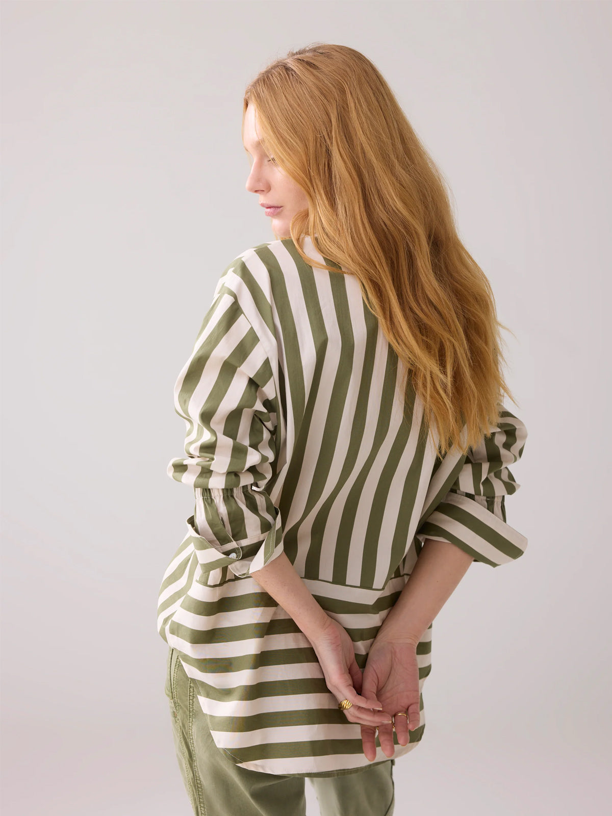 Summum Printed Stripe Blouse Combat Green