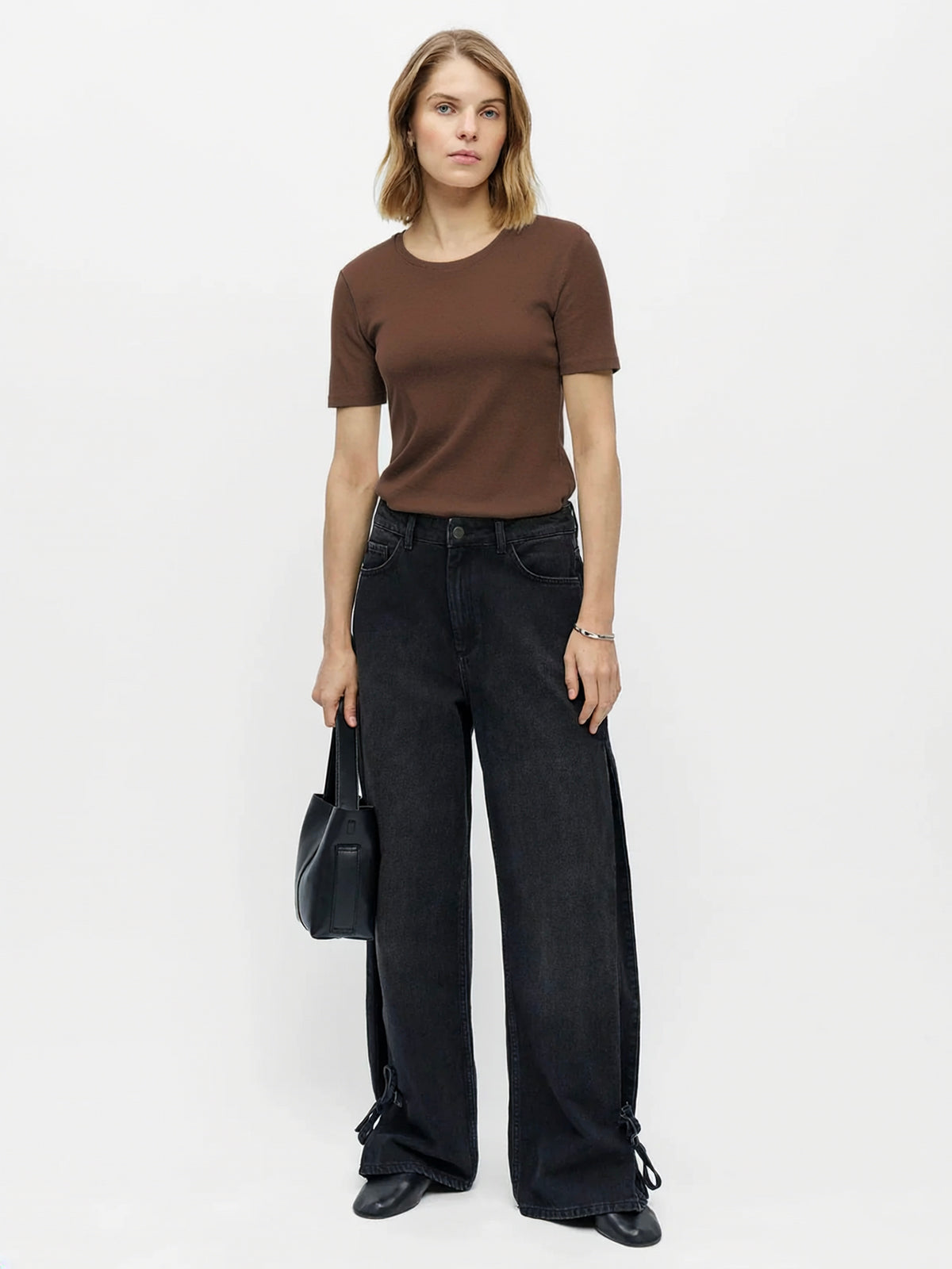 Wide Leg Tie Detail Jeans Black