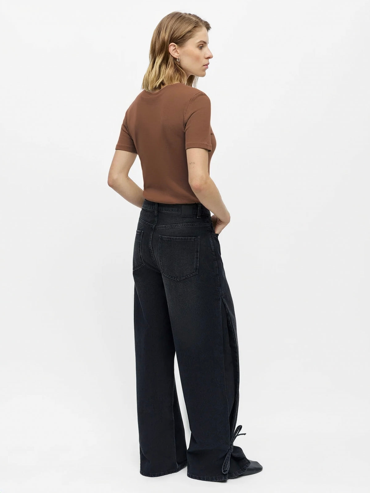 Wide Leg Tie Detail Jeans Black