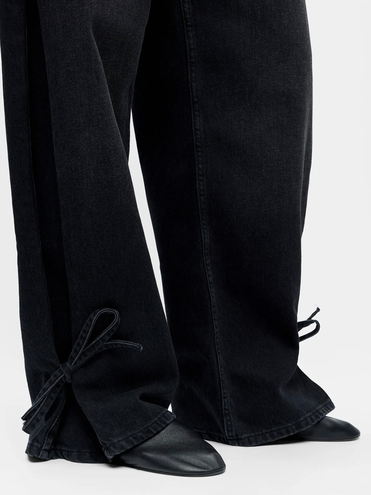 Wide Leg Tie Detail Jeans Black