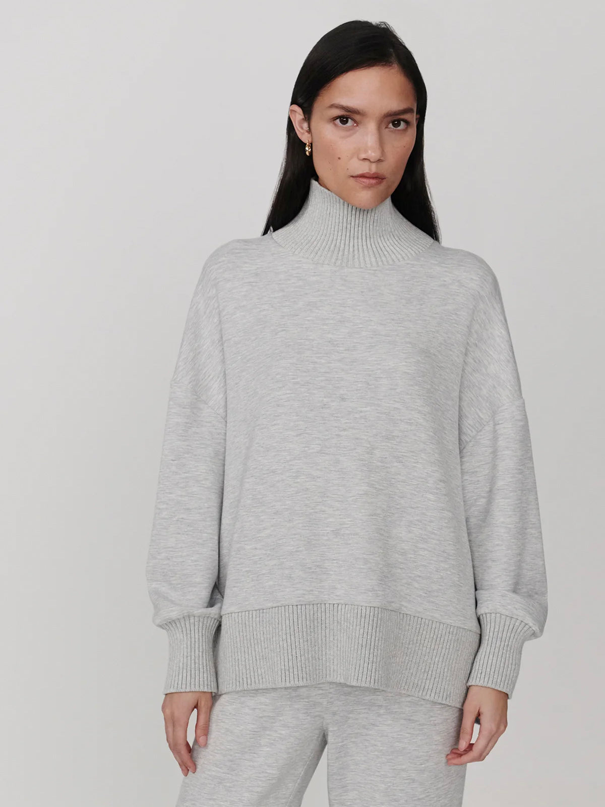 Varley Barker High Neck Sweat Light Grey Marl