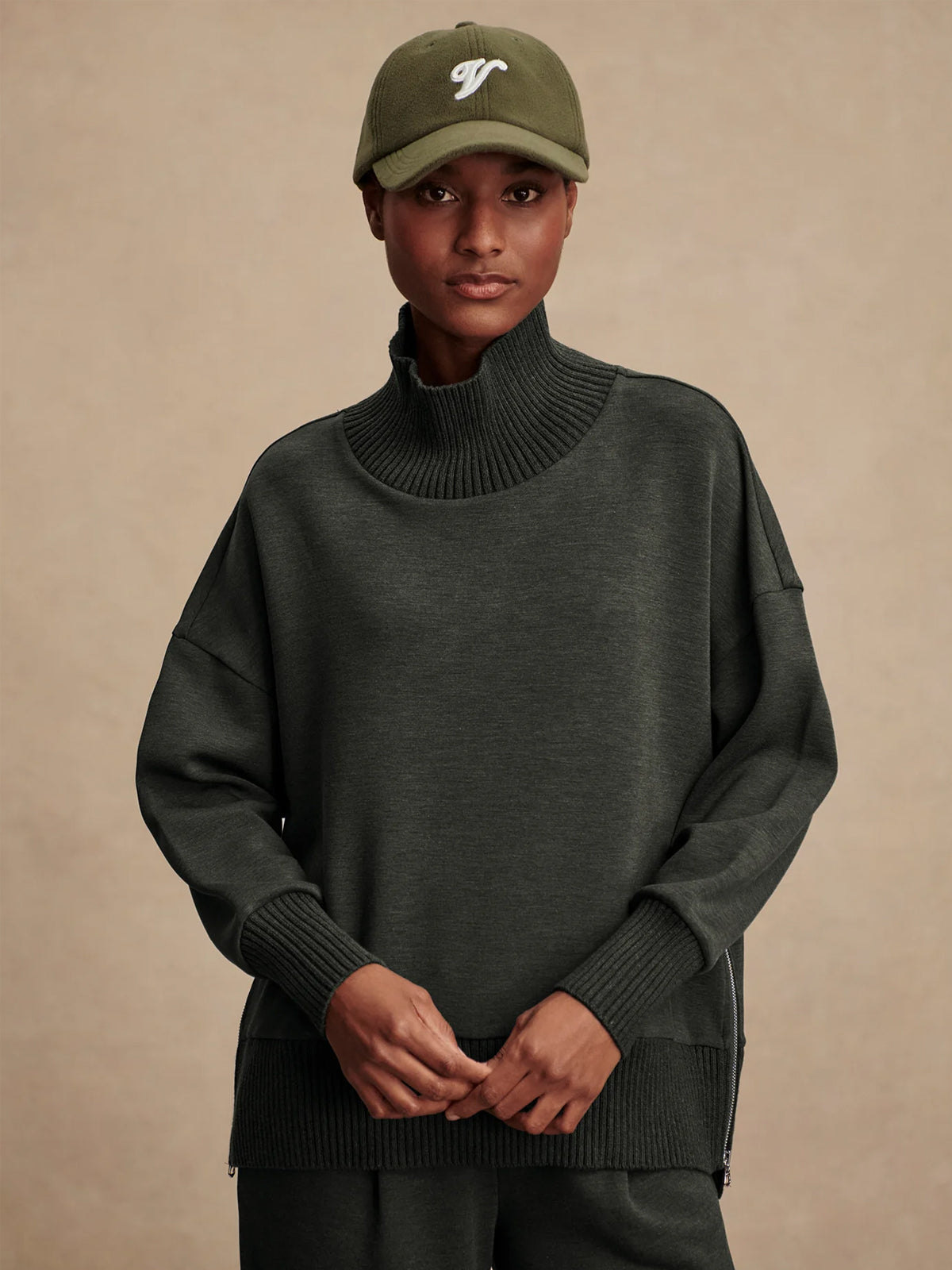 Varley Barker High Neck Sweat Olive Marl