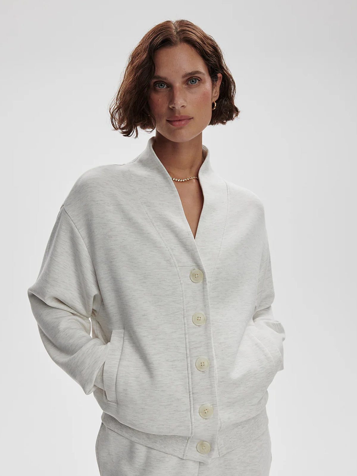 Varley Celeste Button Through Sweat Ivory Marl