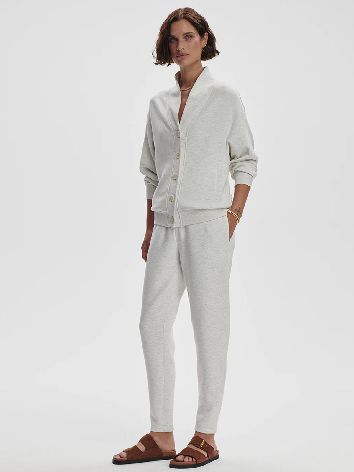 Varley Celeste Button Through Sweat Ivory Marl