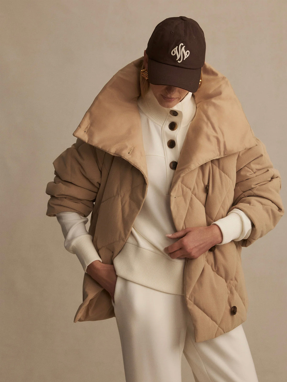 Varley Evren Short Quilted Coat Light Taupe