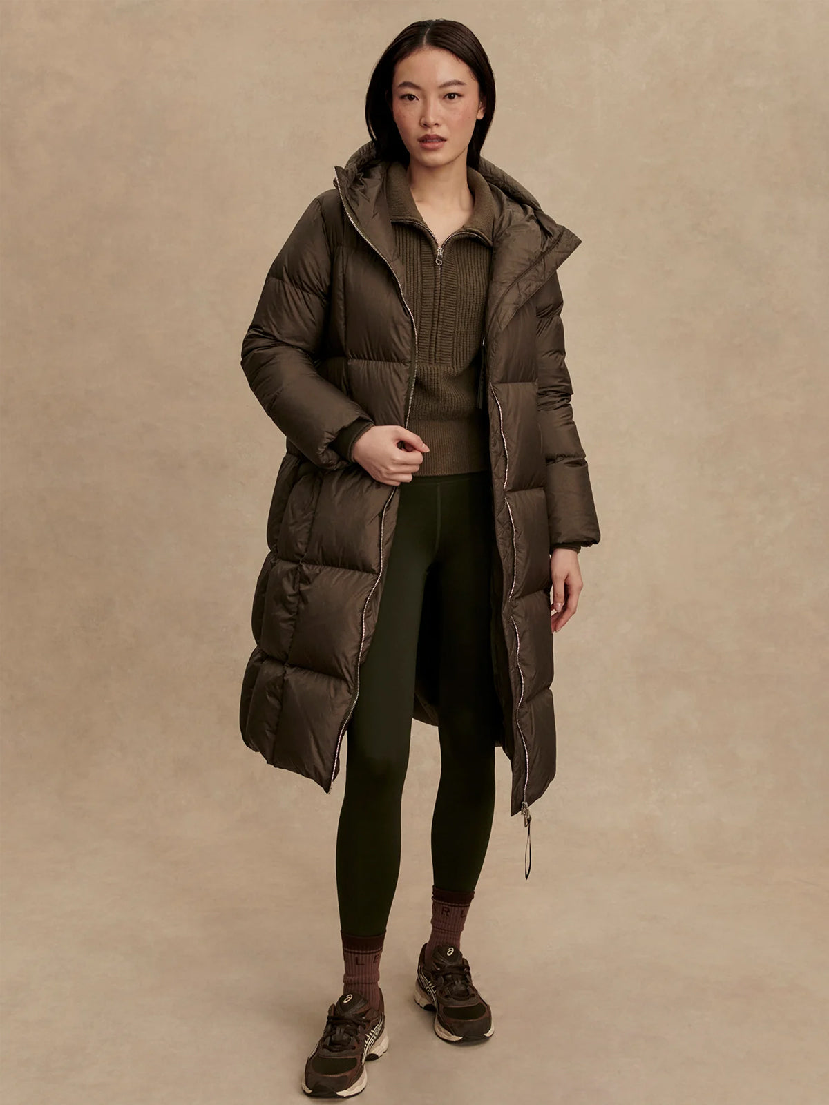 Varley Katya Long Down Puffer Jacket Dark Olive Metallic