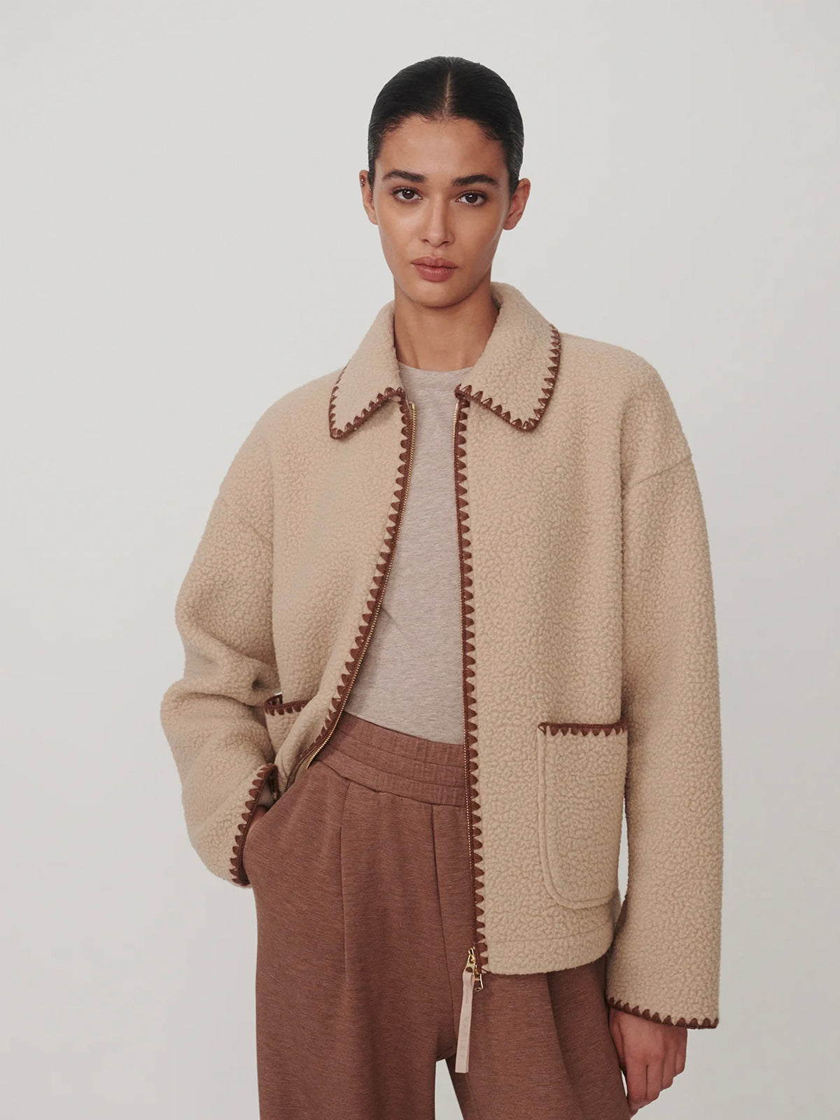 Varley Ruiko Zip Through Fleece Light Taupe