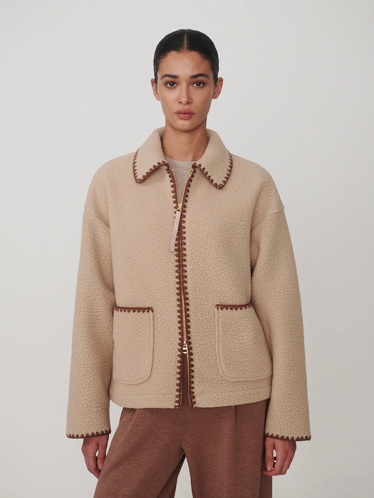 Varley Ruiko Zip Through Fleece Light Taupe