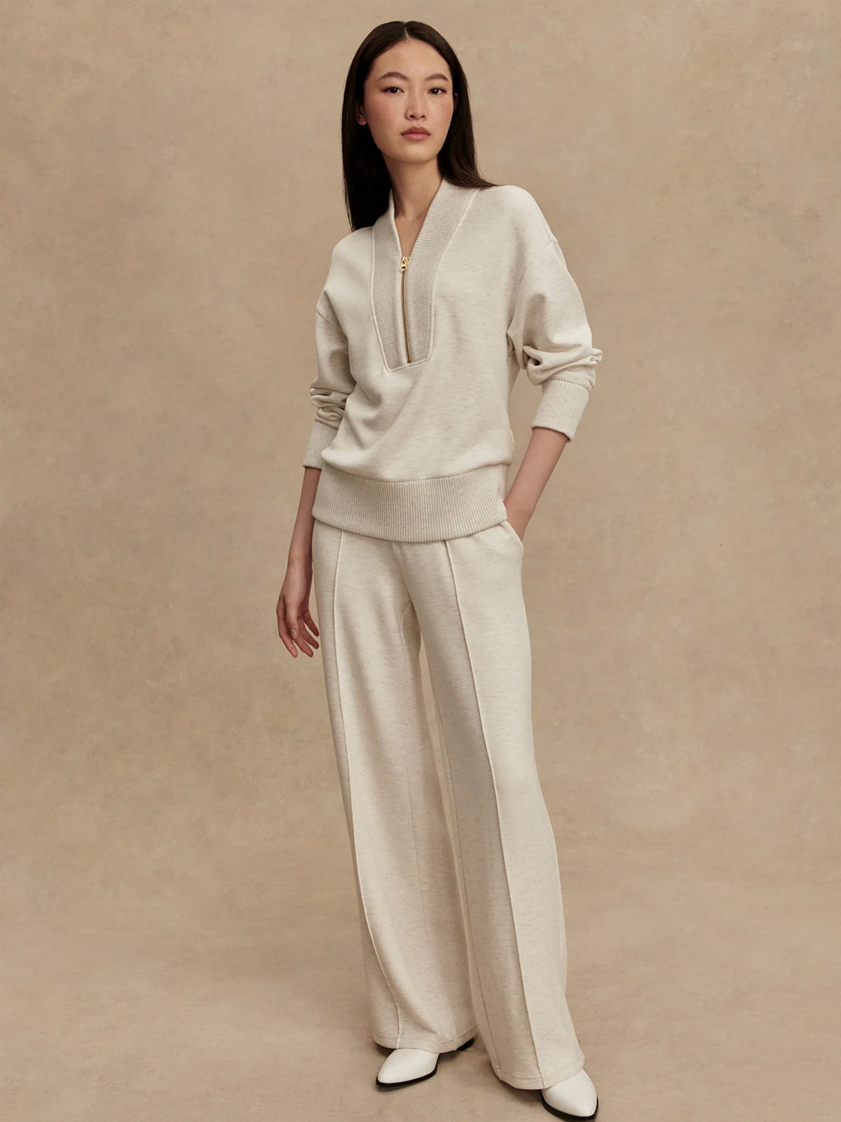 Varley Sally Half Zip Sweat Ivory Marl