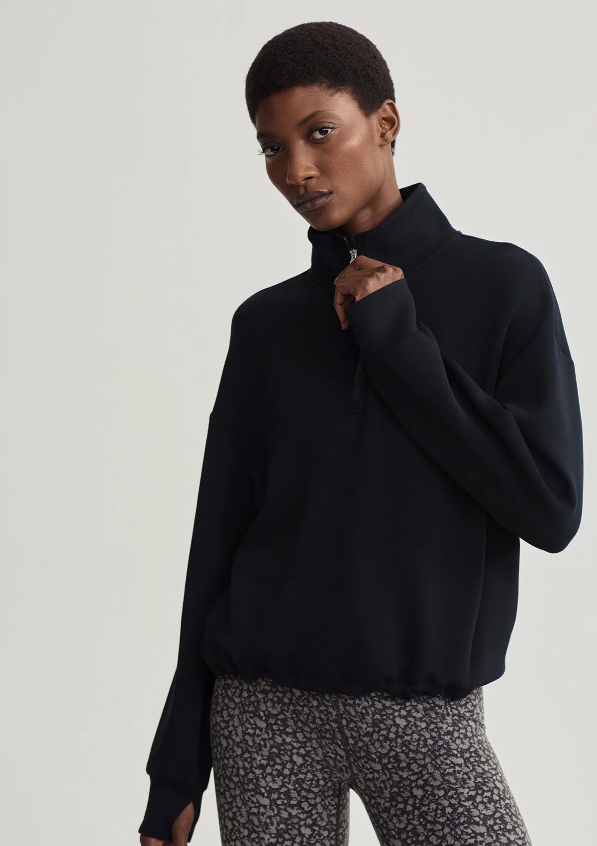 Varley Sian Cropped Half Zip Midlayer Black