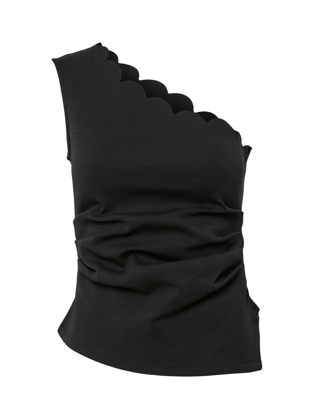 YAS Scallop One Shoulder Top Black